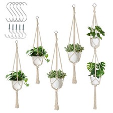 Macrame Plant Hangers 5 Pack - Indoor Hanging Holders with S Hooks Nails