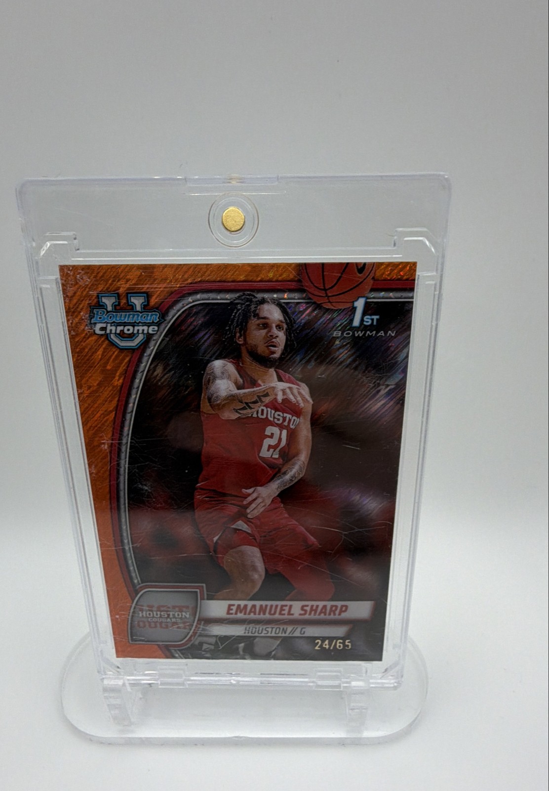 2024-25 Bowman University Chrome - Emanuel Sharp Orange Shimmer Refractor /65