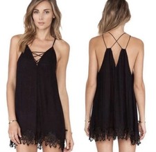 Free People Wicked Spell Strappy Sleeveless Lace Mini Dress Tunic Black SM