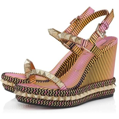 Christian Louboutin CL Pyraclou Wedge Sandal Aftersun Heels Spiked