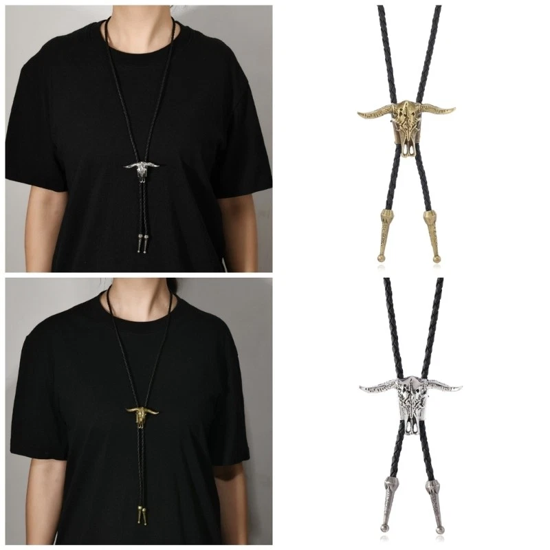 2pcs Western Bolo Tie with Cow Skull Unique Denims Bolo Necktie Unique Styles
