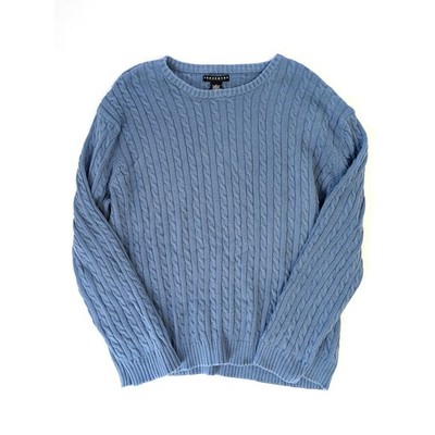 Consensus Sportswear Mens XL Blue Cable Knit Cotton Pullover Sweater Crew Neck