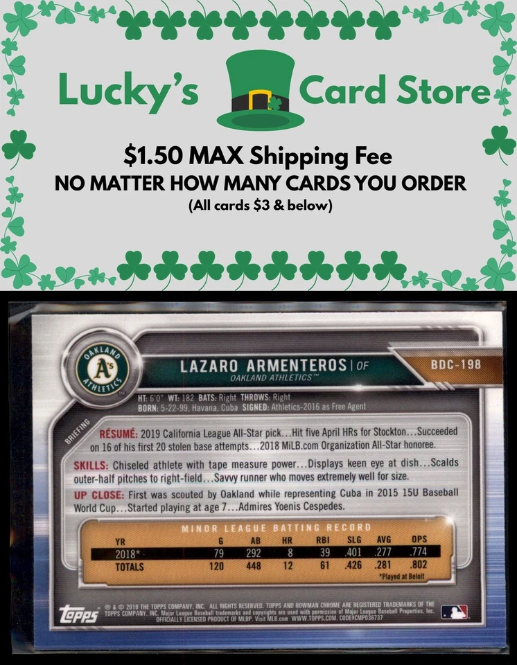 2019 Bowman Draft Sapphire Edition #BDC-198 Lazaro Armenteros - Image 2 of 2