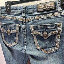 Grace In LA Straight Leg Embroidered Pocket Jeans Womens 28 Waist stretch 2535