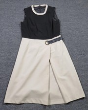 Tommy Hilfiger Dress Womens 4 Black Beige Colorblock Sleeveless Belted Fit Flare