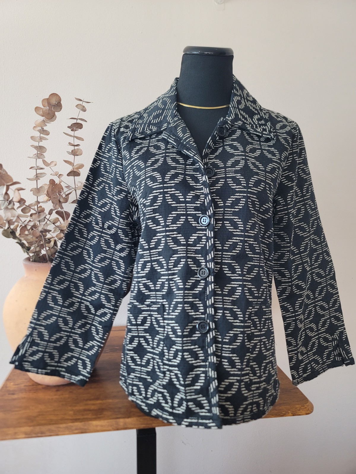 Vintage Geometric Pattern Button-Up Jacket Retro … - image 1