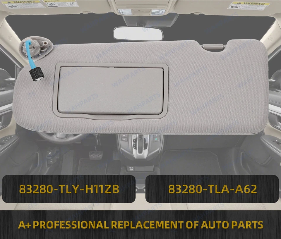 For 2017-2022 Honda CR-V CRV Left Driver Side Gray Sun Visor W/ Mirror Light - Image 3 of 4