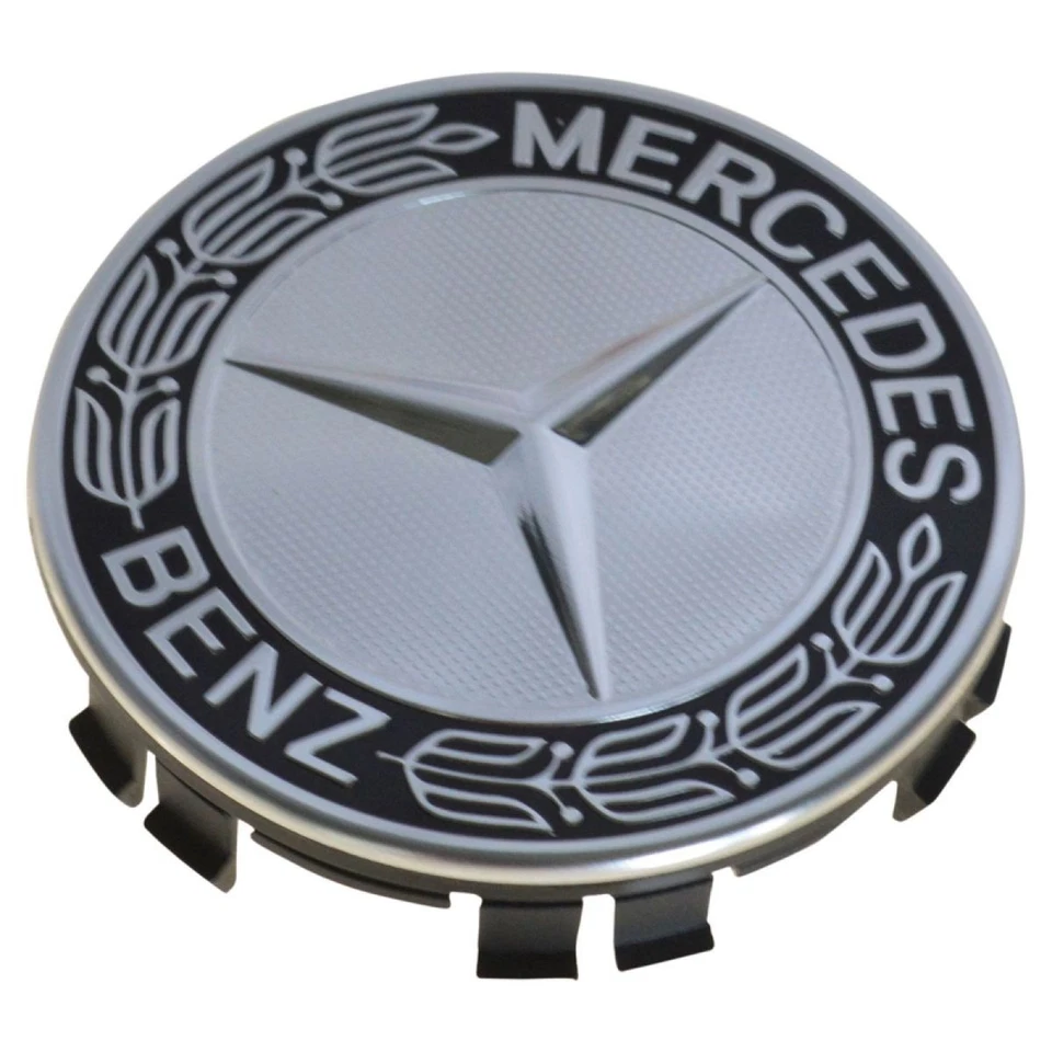 Tapa central de rueda OEM corona de laurel negra con estrella para Mercedes Benz Foto 3 de 4