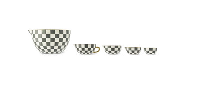 Thyme & Table 5-Piece Ceramic Mixing Bowl and Measuring Set - Green Checkered