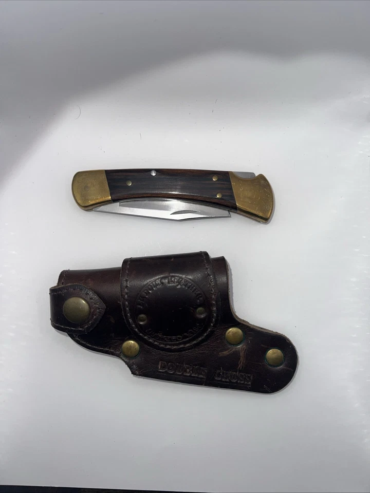 Buck 110 Hunter con hoja modificada y funda/funda de cuero de doble cruz Foto 3 de 4