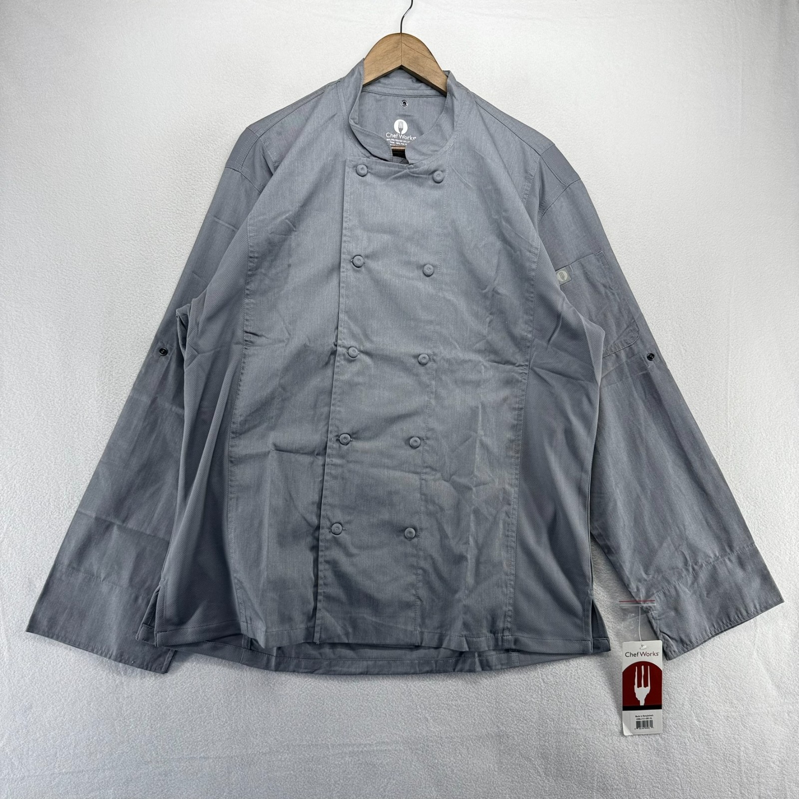 Chef Works Shirt Men's XL Gray Double Breasted Bistro Polyester Cotton NEW