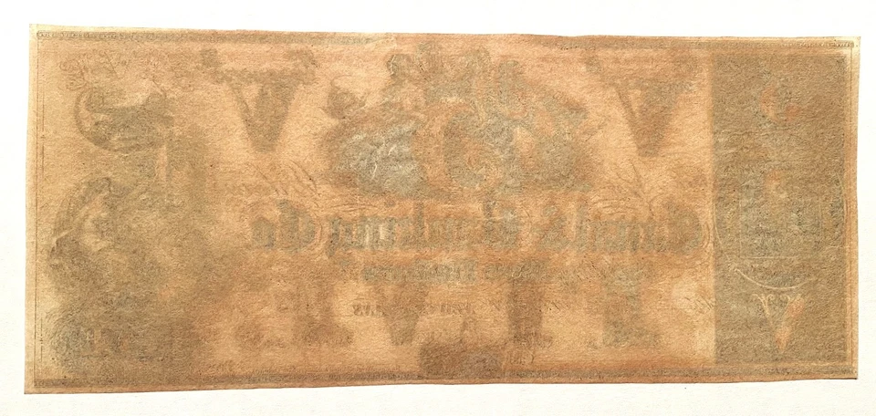 *AWESOME* CHOICE UNCIRCULATED $5 1800'S CANAL BANK NEW ORLEANS, LOUISIANA - Image 2 of 2