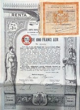 Renta Romona Titlu 1000 Franci Aur 5% 1929 / Speculation