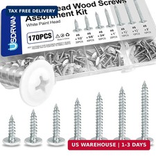 170 Pcs 8 White Wood Screws Assortment Kit, Truss Head Self Tapping Screws, 6 S
