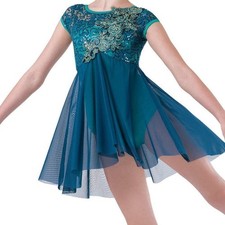 Costume Gallery dance dress lyrical ballet Teal sequin beaded appliqu Adult SA