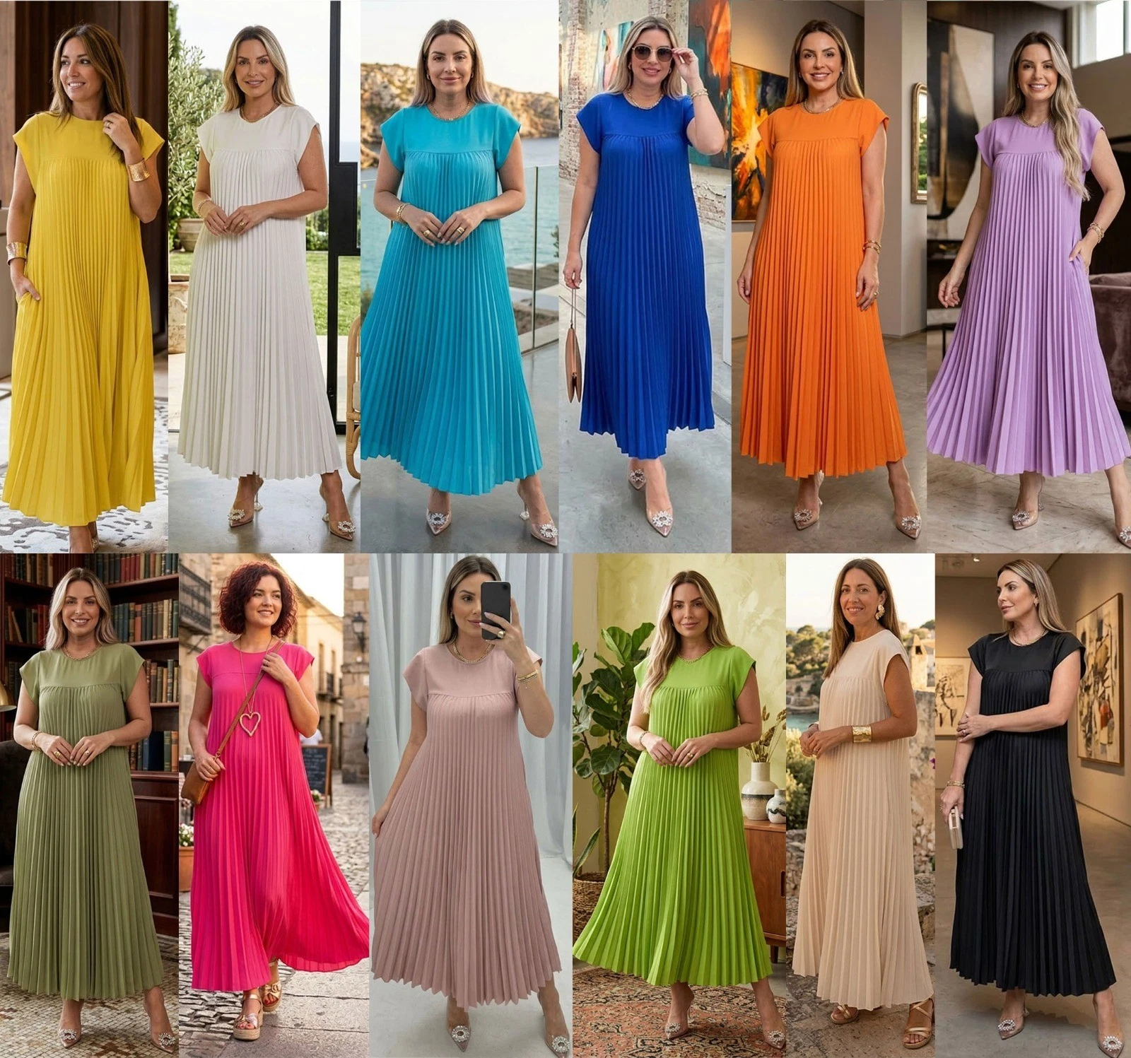 Womens Short Sleeve Pockets Pleated Maxi Dress Casual Loose Fit Summer Dress
Opens in a new window o
