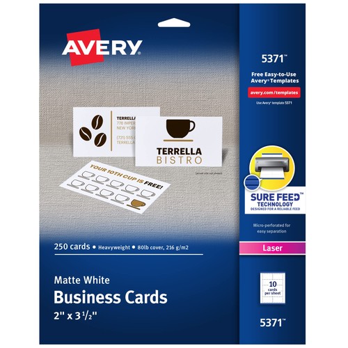 Avery Printable Business Cards with Sure Feed Technology, 2" x 3.5", White, ...