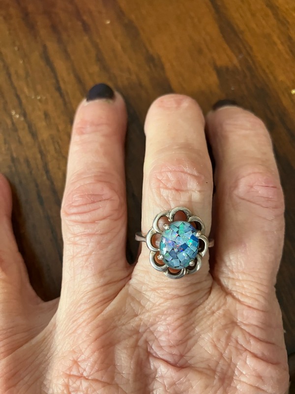 Vintage Solid Sterling & Natural Opal Ring Size 5.5-