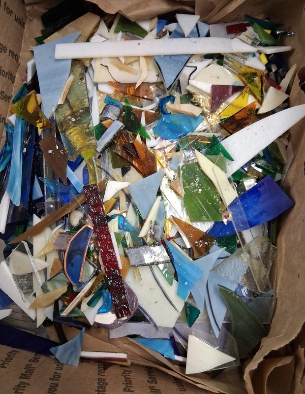 Scrap glass for mosaic or sm sun catchers box 12+  multi colors