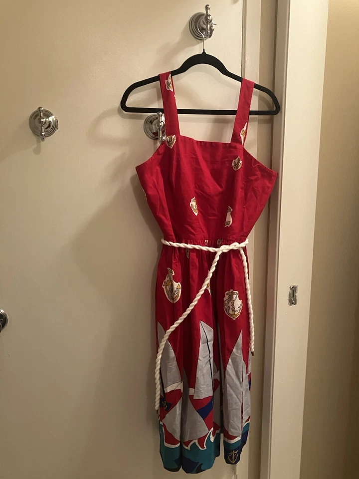 Vintage Red Sabino Dress Women Size 12 Beach Boat Summer Pinup Preppy Graphic - Image 2 of 4