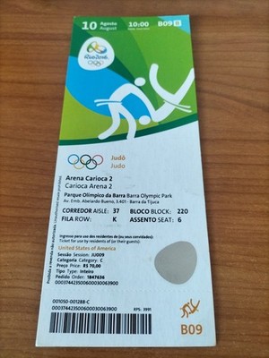 Used Ticket Olympic 10.08. 2016 Rio Olympia B09 Judo 