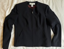 Jones New York Black Zip Front Collarless Jacket Blazer Women Size 8P USA Made
