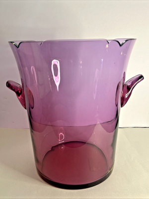 #ad “Views International” Swing Lilac Ice Bucket 9” Amethyst Glass Scalloped Rim MCM $69.99