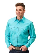 Roper Western Shirt Mens L/S Solid Turquoise 03-001-0060-0323 BU