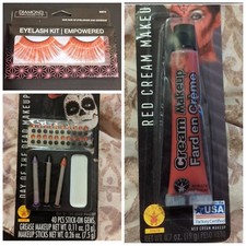 Halloween Makeup Red Cream  Day Of The Dead Grease Kit w/ Gems Eyelashes NEW