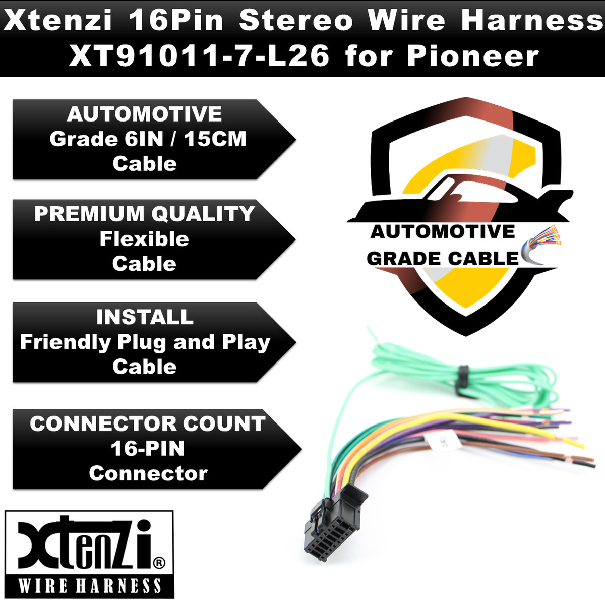 Xtenzi 16Pin Car Wire Harness Connector for Pioneer DMH130BT