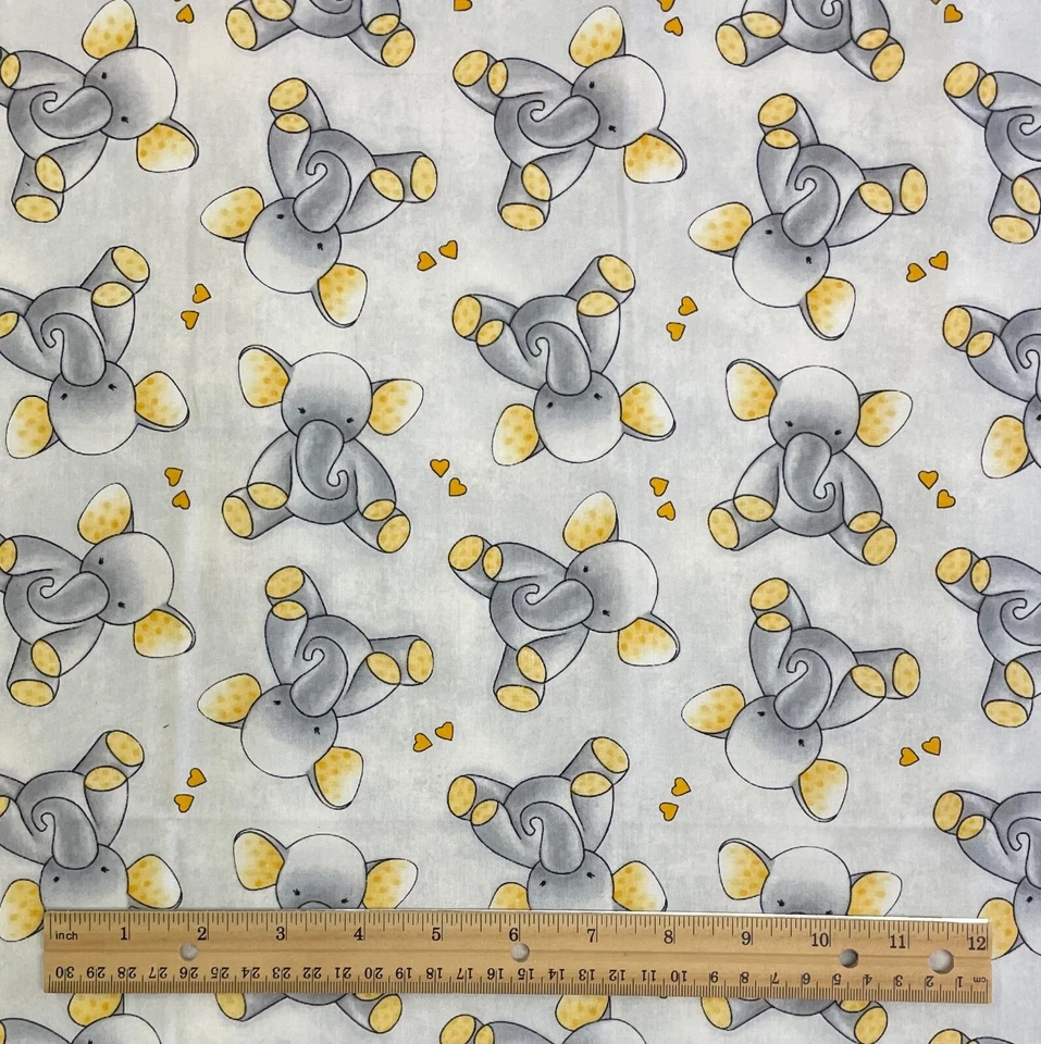 Fabric FQ Fat Quarter Set 2 Baby Elephant Gray Yellow Dots Blender 100% Cotton - Image 3 of 3