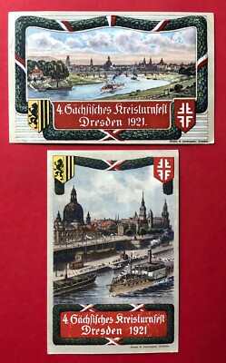 2 x Occasion Postcard Dresden 1921 4th Saxon. Circle gymnastics festival with special postmark (90096