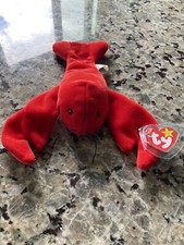 TY Beanie Baby “Pinchers” the Lobster, 1993, Rare P.E. Pellets, Tag Protector