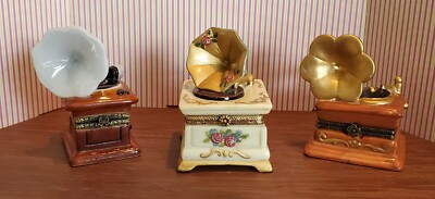 Gramophone Set Trinket Boxes-Porcelain-Gramophone (set of 3) $35 for all or $16 for ...