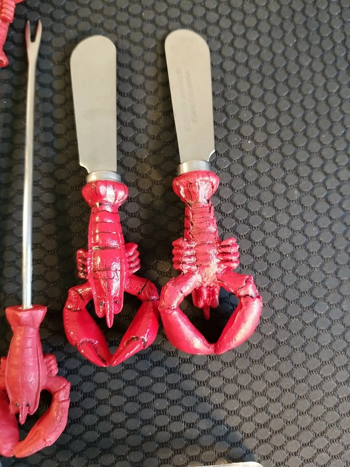 Lobster Crab Picks Forks Butter Knives Red Claw Set lot of 22 - Image 3 of 4