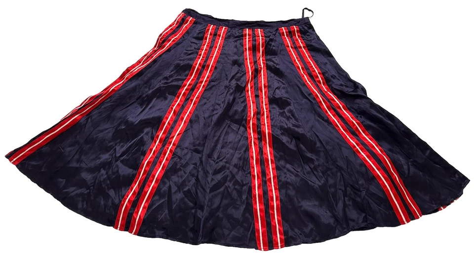 Saia de seda ANTHROPOLOGIE cobra tamanho 12 azul marinho listra vermelha linda clássica! - Imagem 2 de 4