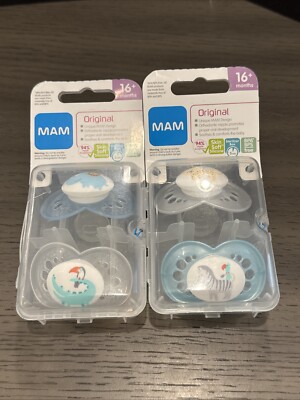 MAM original 16 MONTHS PLUS Zoo Animals Pacifier - BLUE GRAY 2 packs of 2