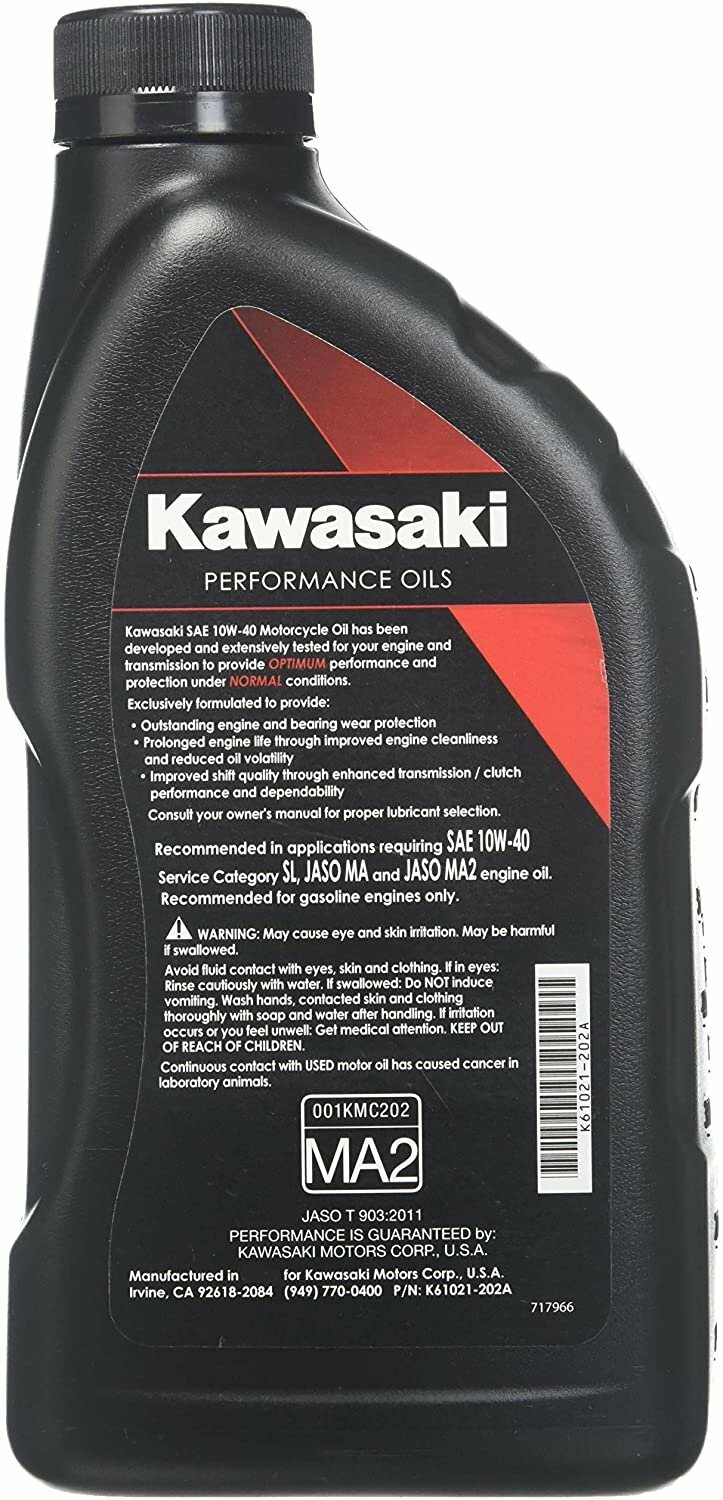Kawasaki 4Stroke Motorcycle Engine Oil 10W40 1 Quart K61021202A eBay