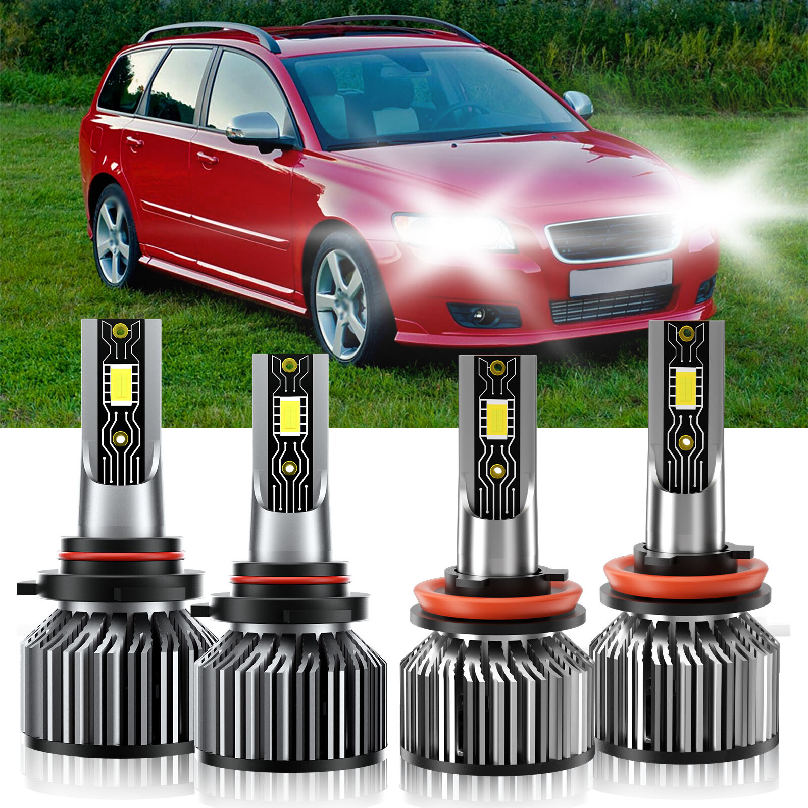 Volvo V50 2005-2011 LED Headlight Bulb Kit High Low Beam 9005 H11 White