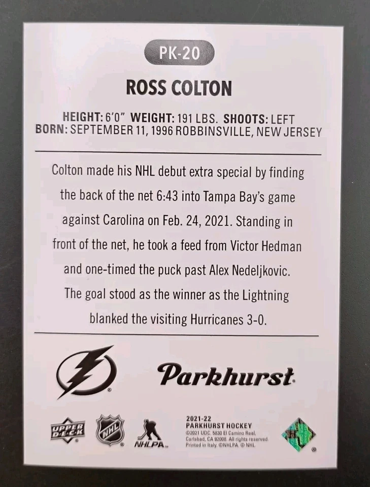 Ross Colton 2022 Upper Deck Insert Parkhurst #PK-20 - Image 2 of 2