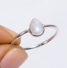 Handcrafted Fashion Jewelry Natural Rainbow Moonstone Ring 7 US Gift For Girls