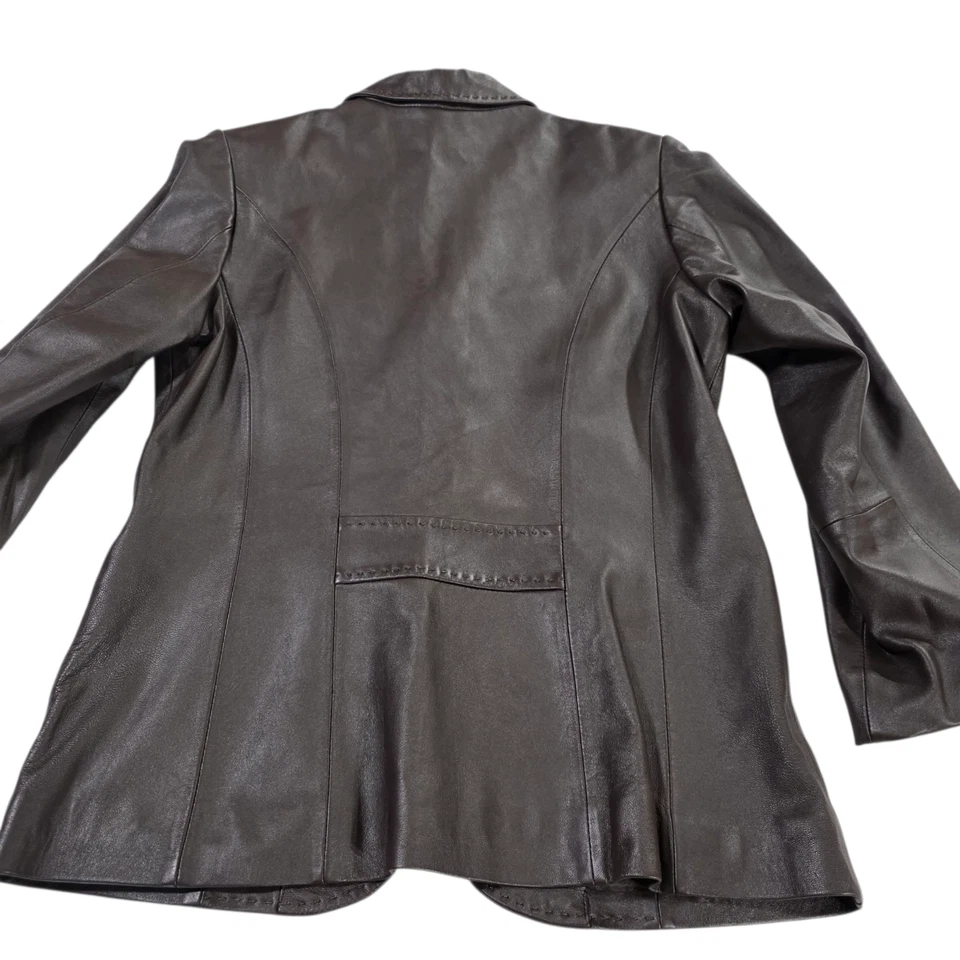 Vintage Pendleton Leather Coat Blazer Womens Brown Small Lined Stitched Western - Image 2 of 4