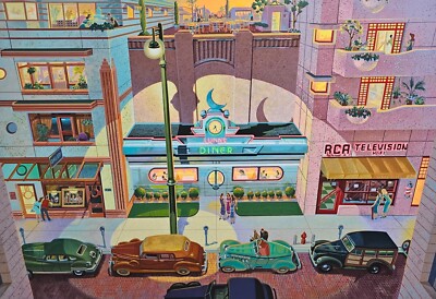 Michael Young Luna's Diner HAND SIGNED #d Serigraph Restaurant crescent moon art