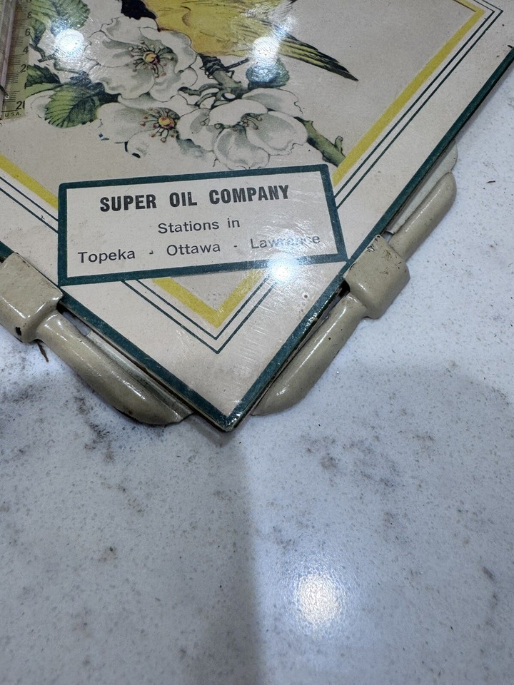 Vtg 50’s Super Oil Company Topeka Kansas Advertising Thermometer Tile