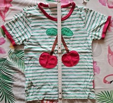 T-Shirt Toby Tiger Größe 5-6 116cm, weiß mit grünen Strichen und roten Abschlüss