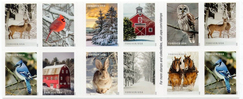 Scott #5541b (5532-5541) Winter Scenes Booklet of 20 Forever Stamps - MNH UV - Image 2 of 4