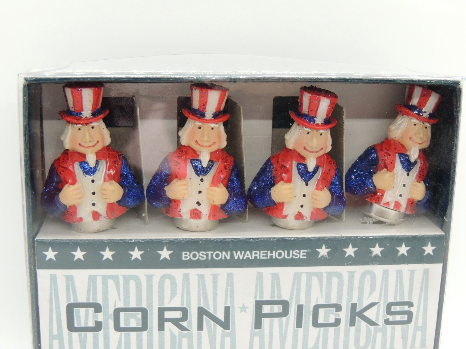 Boston Warehouse Uncle Sam Corn On The Cob Holder Picks Set BBQ Picnic ...