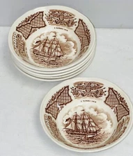 6 Alfred Meakin FAIRWINDS SHIPS BROWN 5 1/4" DESSERT BOWLS