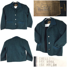 Vtg Woolrich Womens Medium 42 in Bust Dark Green Wool Blend Button Jacket