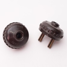 2x CLIX Brown Bakelite 2 Pin Round Prong 5A Plugs Reclaimed Vintage Electrical